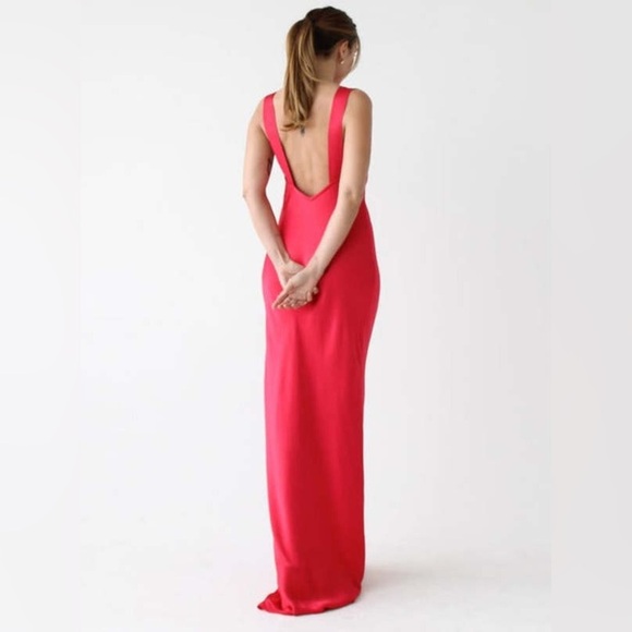NWT Rumored Red Formal Satin Maxi Dress plunge V-neck floor length open back - Picture 1 of 10